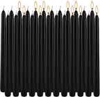 24 Pack Black Taper Candles, 7-8 Hours Burn Time, Unscented, Smokeless and Dripless, 0.75 x 10 Inch Dinner Candle Set for Halloween, Household, Wedding, Party and Home Décor Candlesticks
