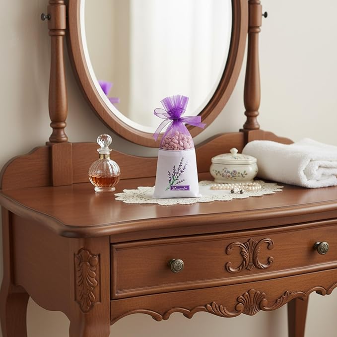 Lavender Sachet Bags Empty, 25 Pack Purple Gauze Ribbons Organza Gauze Favor Bags Sacks for Lavender, Spice(Light Purple)