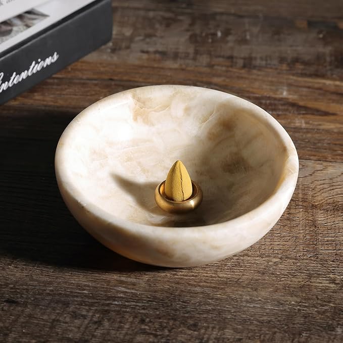 Koville Natural Marble Incense Holder, Incense Holder for Sticks with 9 Holes, Handmade Incense Burner Ash Catcher for Meditation Yoga SPA, Balsam Fir/Palo Santo/Sage/Cone (Z)