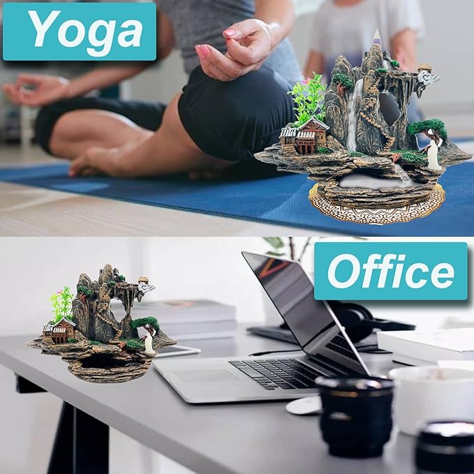 Mountain Waterfall Incense Burner，Backfall Incense Holder River, Incense Falls Meditation Decor for Room with Upgrade Incense Cones and Accessories (Mountain)