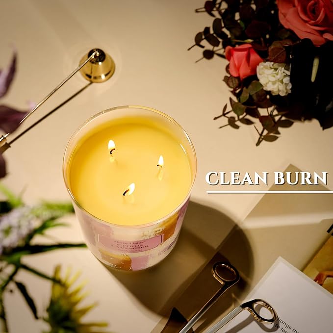 HomeLights Citrus Lavender Scented Candles | 34oz Soy Candles Scandinavian Minimalist Design 3-Wick Large Candle Jars | Ideal Candle Gifts for Events, Home Decor Stress, Relief & Relaxation