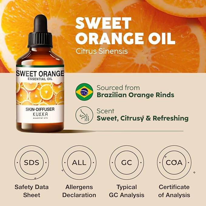KUKKA Orange Essential Oils - 4 Fl Oz - for Hair, Skin, Diffuser, Aromatherapy & DIY Soap Making Scent