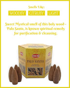 Hem Backflow Incense Cones for Waterfall (3 Types, 120 Cones) - Palo Santo, White Sage & Sandalwood | Strong Heavenly Scent With Thick White Fountain