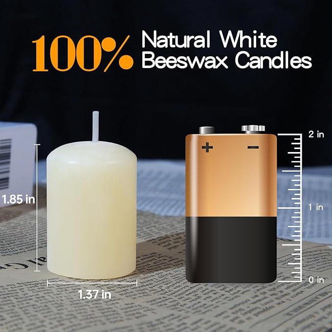 White Beeswax Votive Candles 24 Pack,100% Pure Beeswax Candles,Unscented,Slow-Burning 11-12 Hours, Natural Bees Wax Candle for Home,Church,Prayer
