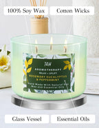Rosemary Eucalyptus Peppermint Candle | Highly Scented Large 3 Wick Soy Candle 15.8 oz | Uplifting Eucalyptus Mint Scented Candles for Home | Aromatherapy Stress Relief Spa Candles for Men & Women
