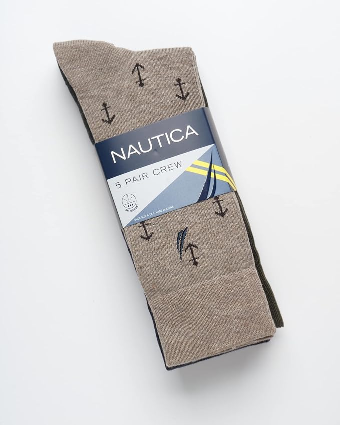 Nautica Mens Dress Socks - 5 Pack Breathable Comfort Stretch Crew-Length Work Socks for Men for Business Formal Wear (6-12.5)