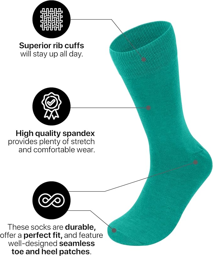 Feraricci Solid Color Casual Dress Socks for Men - Colorful & Comfortable Crew Socks