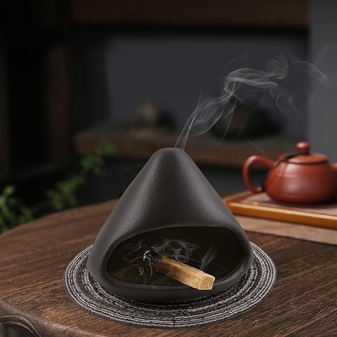 Yawlsow Palo Santo Holder Burner, Charcoal Bakhoor Incense Burner,Smudge Bowl,Sage Holder,Ash Catcher for Meditation Zen Decor (Black+Mat)