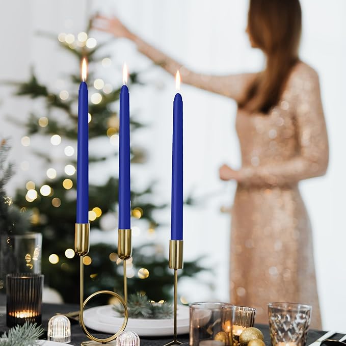 30 Pack Blue Taper Candles - Taper Candles 10 Inch Dripless, Smokeless & Unscented - 8 Hours Long Burning - Ideal for Weddings, Dinner Parties, and Home Decor