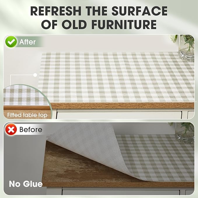 Drawer and Shelf Liner, Non-Slip Kitchen Cabinet Liners Non-Adhesive Thick Strong Grip Waterproof Washable Mats Protect Dresser Shelves Cupboard Bathroom Cabinets, Green Plaid, 24 in X 10 FT