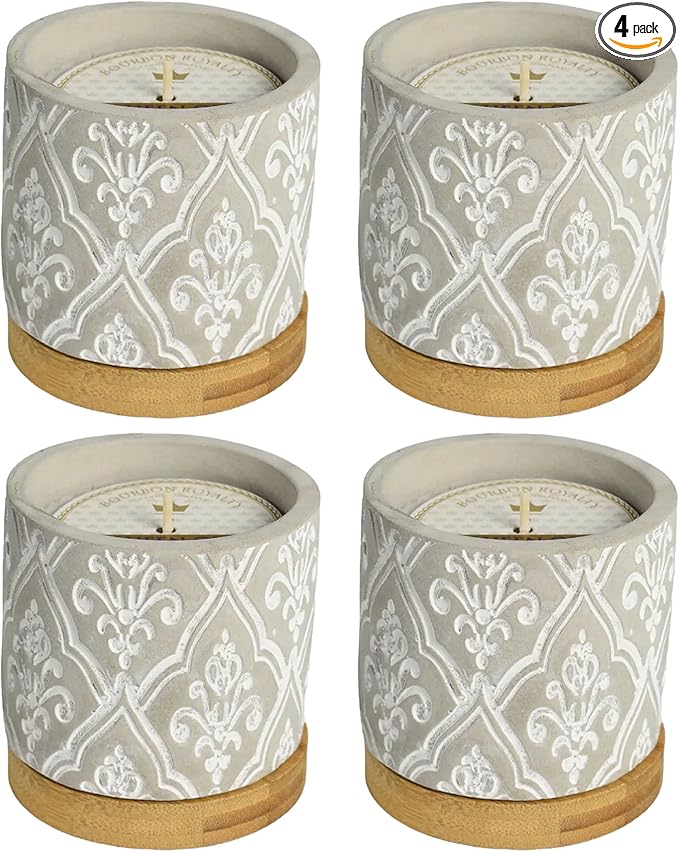 Classic Damask Pattern Small 3 Ounce Stone/Wax Scented Votive Jar Candle for Home or Office, Orleans Tea, 4 Pack