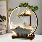 Tabletop Water Fountain with LED Light Ring,Atomizer,Water Pump Indoor Waterfall Backflow Incense Holder Deer Desk Ceramic Fountain with Mist for Office,Living Room or Bedroom Decoration (B)