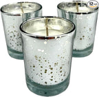 Mister Candle Pine Scented Holiday Votives Candles, Scented in Mini Artisan Silver Jars, Christmas Candles with Essential Oils Made in USA, 15 Hr Burn Time, (Mistletoe, Set of 12)