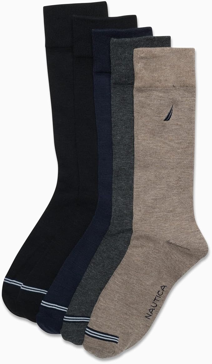Nautica Mens Dress Socks - 5 Pack Breathable Comfort Stretch Crew-Length Work Socks for Men for Business Formal Wear (6-12.5)