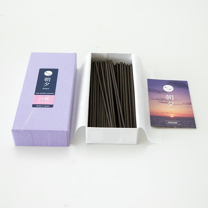 Asayu Japan Incense Sticks with Low Smoke for Morning or Evening Meditation, Relax or Yoga, Made in Japan 40gr - White Peach-Scent
