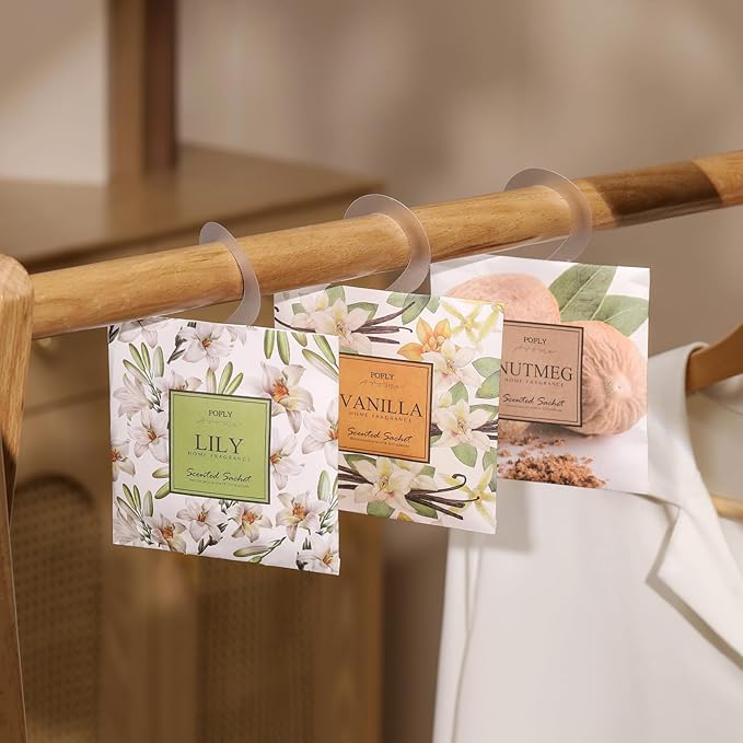 12 Packs Nutmeg Scented Sachets – Long-Lasting Air Freshener & Closet Deodorizer for Drawers, Closets, Cars & Wardrobes