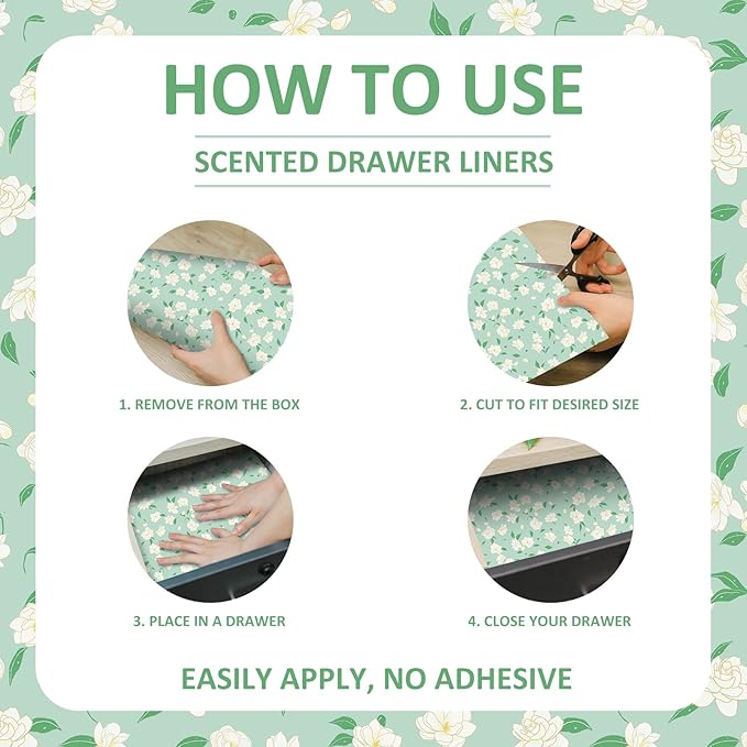 SCENTORINI Jasmine Scented Drawer Liners, 6 Sheets Fragrant Paper Liners Non-Adhesive Paper Sheets for Home Closet, Dresser Drawers, for Home Decor