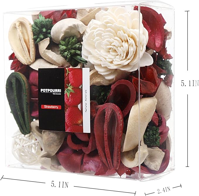 Qingbei Rina Red Potpourri,Strawberry Scented Christmas Potpourri Bowl Filler Dried Flowers,Decorative Vase Filler,Home Fragrance Perfume Sachet,9.8 Oz