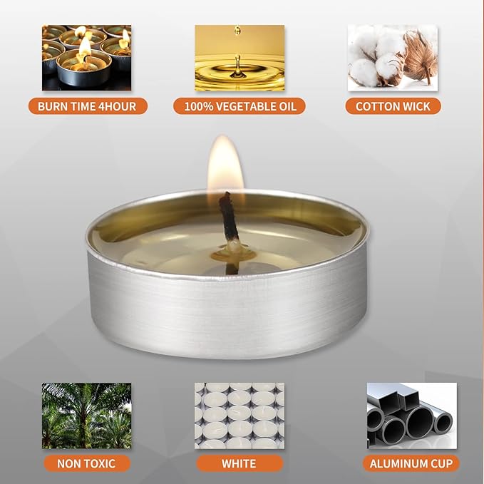 AlterEgo Unscented Tea Lights - 300 Pack Tealight Candles - 4+ Hour Burn Time - Clean-Burning White Palm Smokeless Votive Tealights Candles for Home, Shabbat & Anniversaries (300Packing)