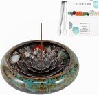 Incense Stick Holder - Blue Ceramic Incense Burner， Crystal Lotus Incense Holder, Incense Burner for Cone, Coil, Sage Cones, Frankincense, and Palo Santo