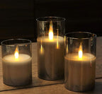 Flameless LED Candles, New Analog 3D Wick Battery Powered Candle, Fake Candle with Remote Control & Timer for Dining Table/Cafe/Living Room/Bedroom/Wedding Center Decor (Grey)