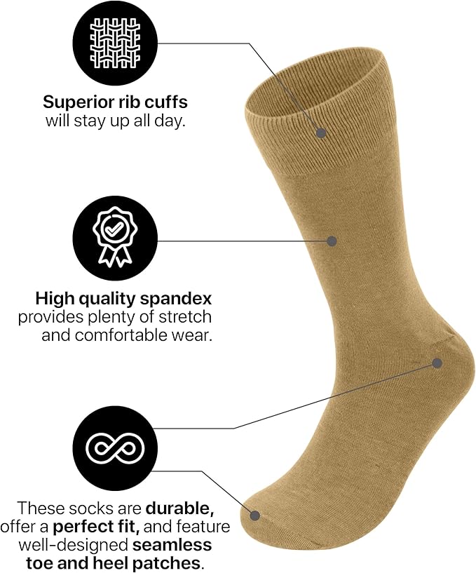 Feraricci Solid Color Casual Dress Socks for Men - Colorful & Comfortable Crew Socks