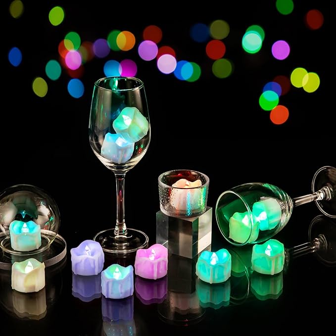 Color Changing Tealight Candles (White Base), 6H Timer (No Remote), Battery Operated Flameless LED Tea Lights, Pack of 12