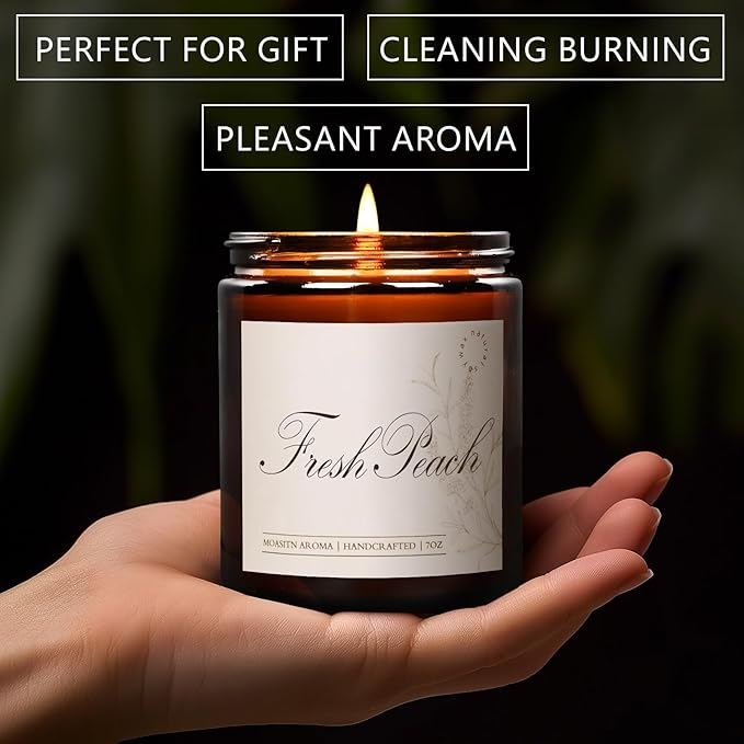 MOASITN Fresh Peach Scented Candles for Home|Sweet Orange,Peach,Floral Scented Soy Candle| Longlasting Aromatherapy Candle Gift for Women,Men for Birthday,Summer,Holiday|7oz