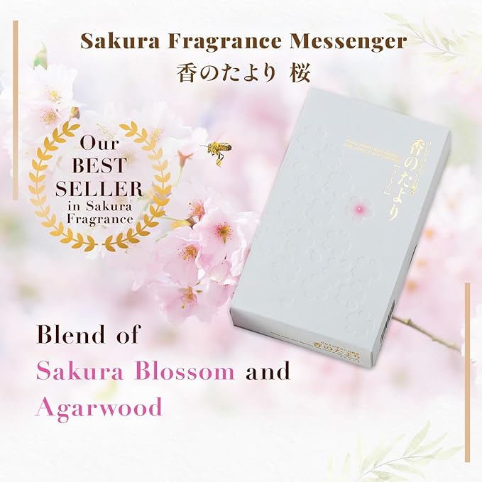 Hasegawa '香のたより' Sakura Scent | Japanese Low Smoke Incense Stick | Rare Agarwood and Floral Woody Musk Blend | 25-Minute Burn, 160g | Cherry Blossom Patterned Packaging