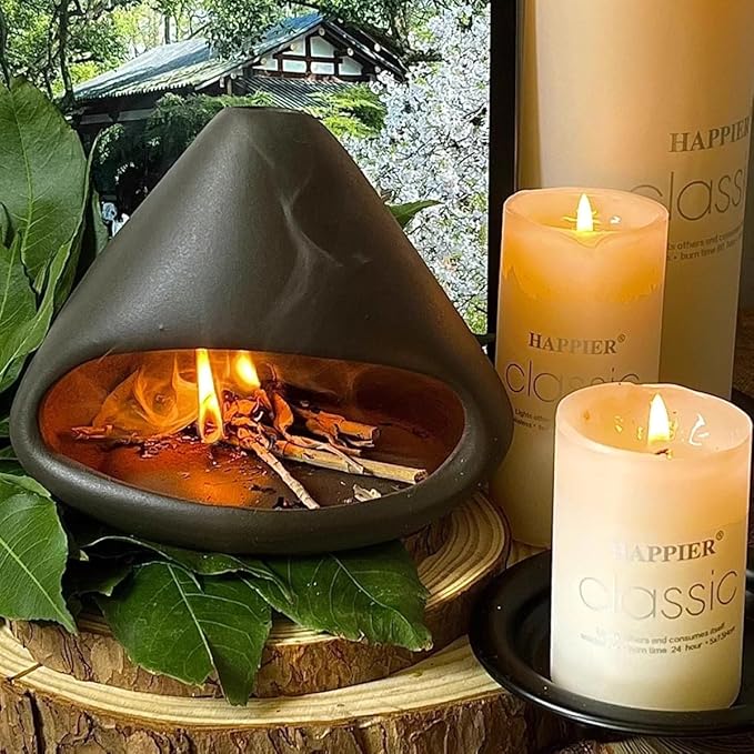 Ceramic Palo Santo Burner, Mini Chimney Incense Holder with Ash Catcher, Aromatherapy Meditation Home Decor for Anxiety Relief, Black