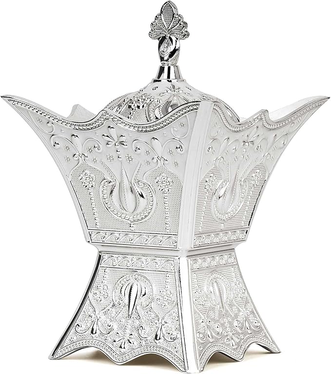 Bakhoor Incense Burner, Charcoal Incense Burner - for Yoga, Spa Aromatherapy, Office & Home Decor, Trophy Shape (Silver)