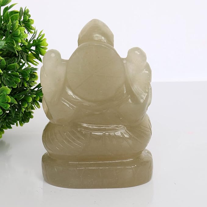 REAL-GEMS Lord Ganesha Figurines Handmade Green Serpentine Gemstone Decorative Statue Modern Home Table Decor Gifts Approximately 1350 Ct.