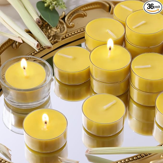 36 Pack Fresh Citronella Highly Scented Tea Lights Candles, 4 Hours Natural Palm Tea Candles Bulk for Home Scented, Small Indoor Summer Scented Tealight Votives for Home, Patio Garden Yard
