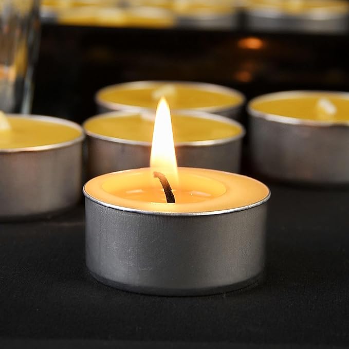 16 Packs Beeswax Tealight Candles,Natural Beeswax Tea Lights Candle in Aluminum Cups,4-5 Hour Burn Time,Unscented Smokeless Candles