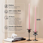 New Burning Formula Unscented Dripless 12-Inch Taper Candles Set of 12 - Pink, for Wedding, Dinner - Smokeless, Long Burning - Hand Poured, Colored Tall Candlesticks - Rosa