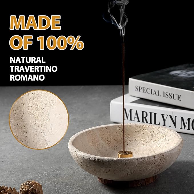 Travertine Incense Holder 2PCS, Natural Marble Incense Holder for Sticks with 9 Incense Holes, Sturdy Incense Burner Ash Catcher, Ideal for Meditation, Relaxing