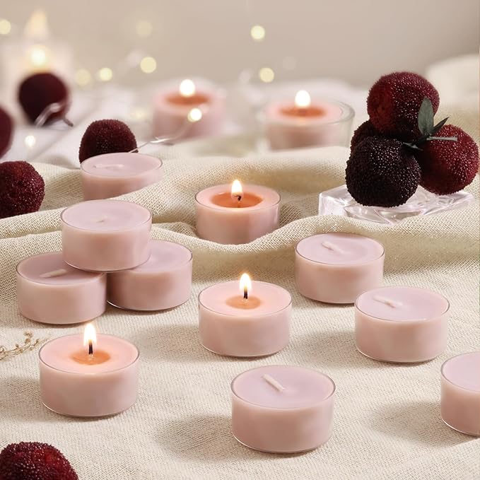 Scented Tea Lights Candles, Bayberry Crush, 48 Pack – Berry Red Scented Tealight Candles – 100% Palm Wax, 6 Hour Burn Aromatherapy Tea Light Votive Candle for Home, Holiday, Dinner
