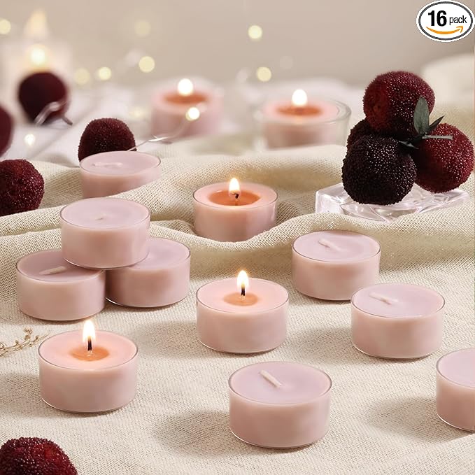 Scented Tea Lights Candles, Bayberry Crush, 16 Pack – Berry Red Scented Tealight Candles – 100% Palm Wax, 6 Hour Burn Aromatherapy Tea Light Votive Candle for Home, Holiday, Dinner