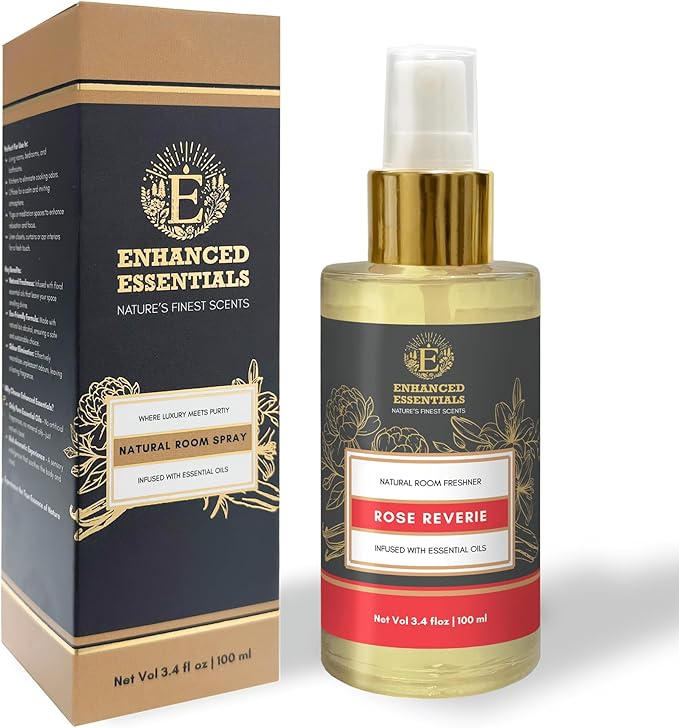 Luxurious Rose Room Spray–by Enhanced Essentials|Made with Pure Rose Essential Oil & Natural Ingredients|Indulge in a Romantic,Uplifting Floral Aura for Home,Office,Linens & Cars|100 ml (3.4 fl oz)