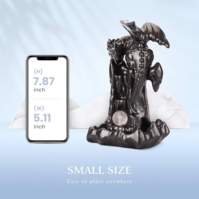 Ceramic Dragon Backflow Incense Holder - Waterfall Smoke Burner with 70 Cones + 50 Sticks, Mat & Tweezers, Unique Smoke Effect for Aromatherapy, Meditation & Home Decor (Brown)