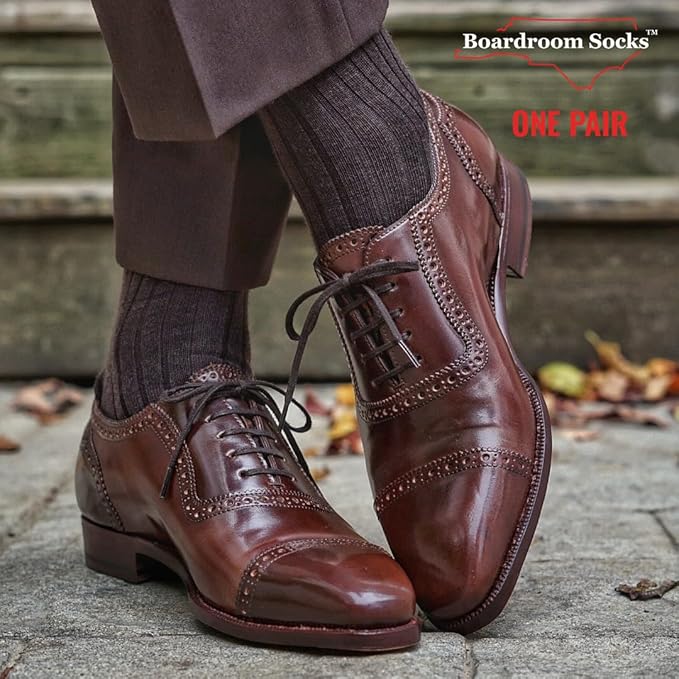Merino Wool Mid-Calf Dress Socks for Men, Ribbed Dress Socks