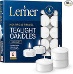 Lerner Tealight Candles, 50 Count | 6 Hour Long-Burning White Tea Lights | Non-Toxic, Smokeless & Soot-Free