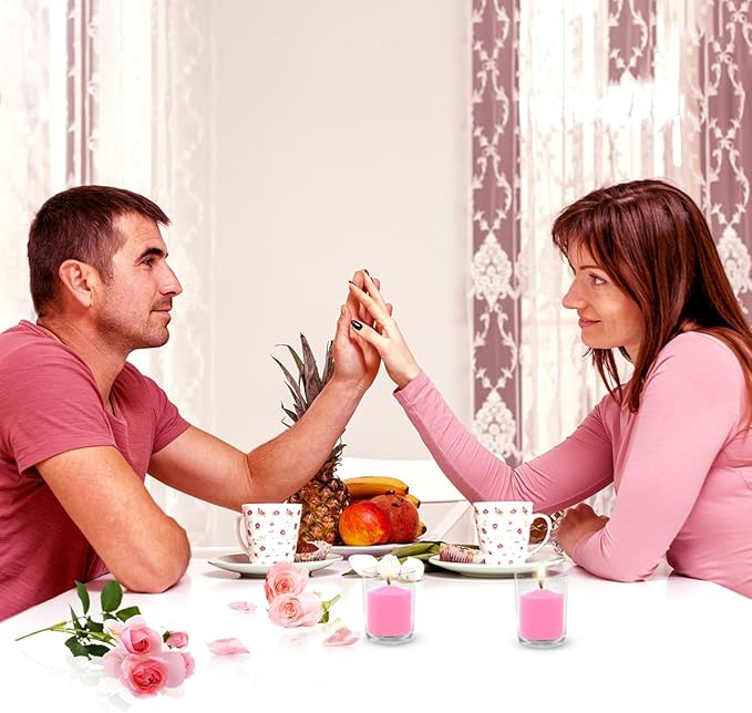 Pink Votive Candles, 9 Packs Unscented Small Votives for Valentine's Day Dinner Table Wedding, Holiday Party, Home (8 Hour), 1.5"" D x 1.25"" H