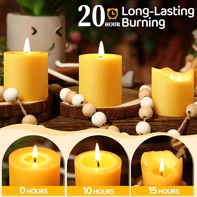 16 pcs-2x2in Natural Beeswax Pillar Candles,Bees Wax Candles for Meditation,320 Hours Long Burning Beeswax Candles,Burning Releases Negative Ions to Purify The Air