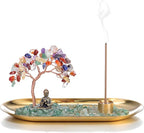Jovivi Crystal Incense Holder for Sticks, Healing Crystal Stone Money Tree Buddha Statue Set Incense Burner, Incense Trays for Wealth, Good Luck,Yoga Meditation Home Decor