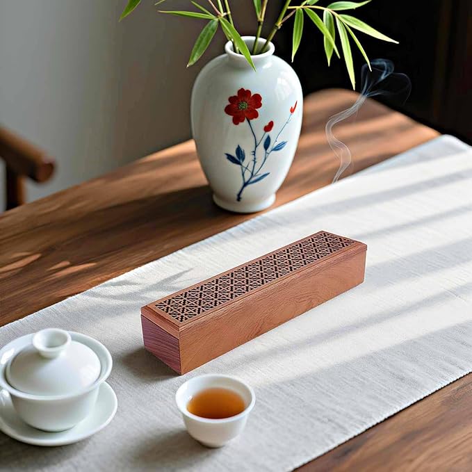 Wooden Incense Burner with Storage Drawer and Magnetic Switch,Insence-Stick Holder Ash Catcher for Meditation/Yoga Room/Bedroom/studyroom/Office