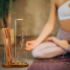 Incense Holder for Sticks with Ash Catcher-2 in 1 Glass Incense Stick & Candle Holder with Storage, Anti-Ash Flying insence-Sticks Burner for Meditation Yoga Spa Home Decor sage (Dark Base)