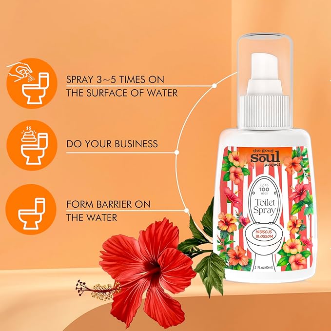 Toilet Spray, Hibiscus Blossom, Bathroom Toilet Odor Eliminator, Air Freshener for Home, 2 Fl Oz Each Pocket Travel Size(2 Pack)
