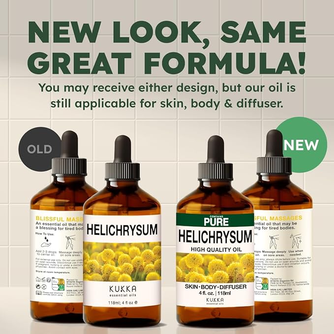 KUKKA Helichrysum Essential Oils - 4 Fl Oz - for Hair, Skin, Diffuser, Aromatherapy & DIY Soap Making Scent