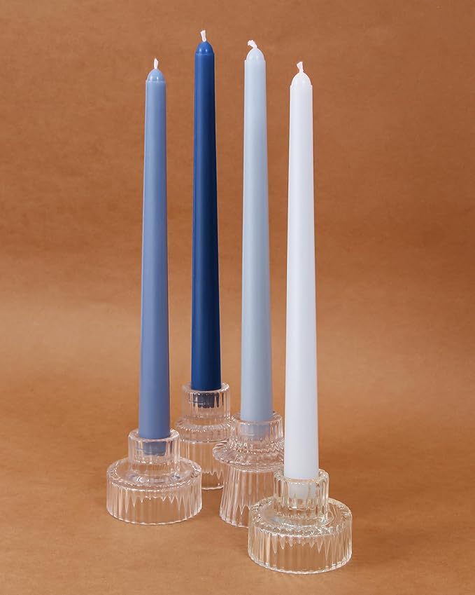 Viyffo 10 Inch Taper Candles Blue Set of 12 Unscented, Dripless, Smokeless Long Tall Tapered Candlesticks Wedding Home Decor Dinner Natural Color Series